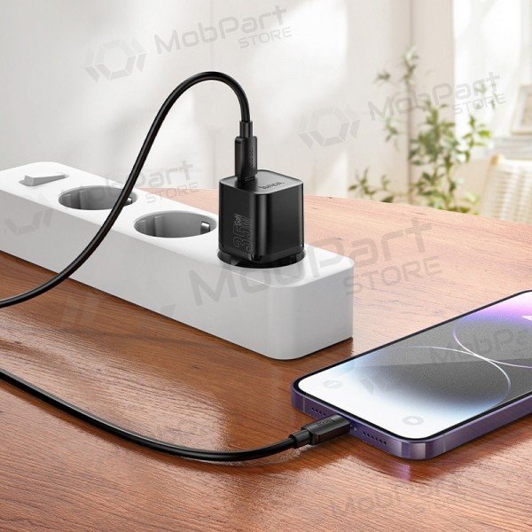 Tālruņa lādētājs Hoco N66 35 W GaN USB-C + USB-A ar Lightning kabeli 1 m balts
