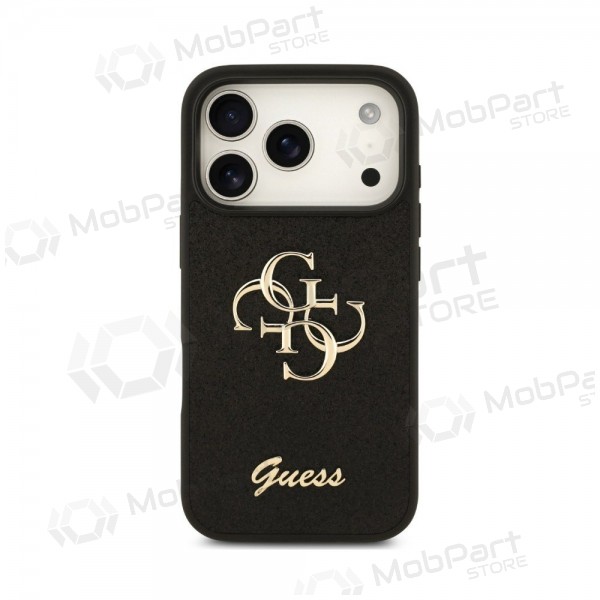 Apple iPhone 18 Pro maciņš - Guess PU Fixed Glitter 4G Metal Logo (melns)