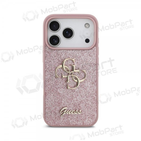 Apple iPhone 18 Pro maciņš - Guess PU Fixed Glitter 4G Metal Logo (rozā)