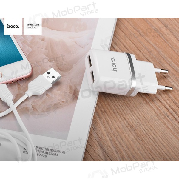 Lādētājs HOCO C12 Smart Dual USB + Lightning kabelis (5V 2.4A) (balts)