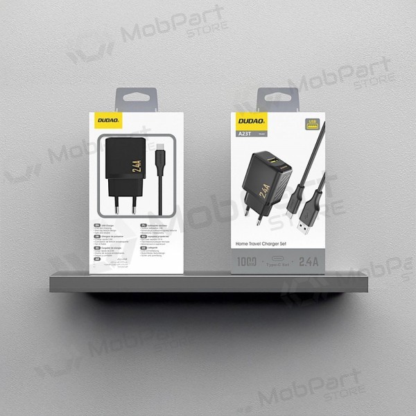 Tālruņa lādētājs Dudao A23T 12 W USB-A ar USB-C kabeli 1 m melns