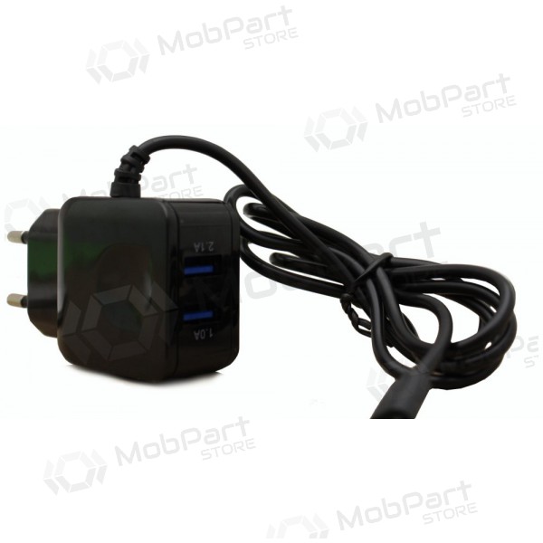 Lādētājs F13c FastCharging x 2 USB (3.1A) + microUSB (melns)