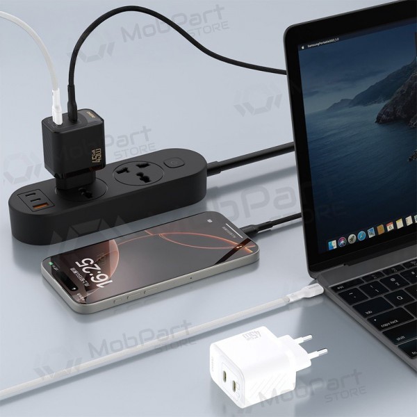 Tālruņa lādētājs Dudao A28P 45 W GaN 2x USB-C melns