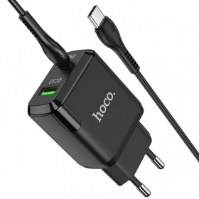 Lādētājs Hoco N5 USB Quick Charge 3.0 + PD 20W (3.1A) + Type-C-Type-C (melns)