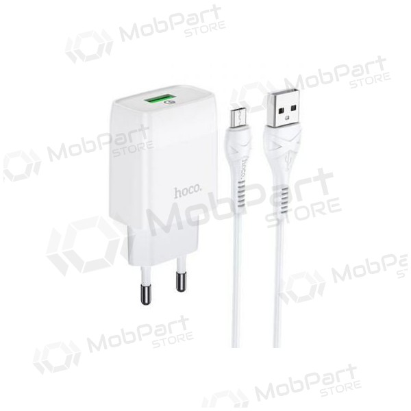 Lādētājs HOCO C72Q Glorious USB + microUSB kabelis (QC3.0) (balts)