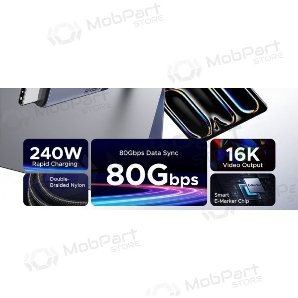 USB-C kabelis Ugreen L706 USB-C uz USB-C 1 m 240 W melns
