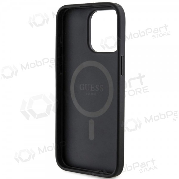 Apple iPhone 15 Pro Max maciņš - Guess PU Leather 4G Colored Ring MagSafe (melns)