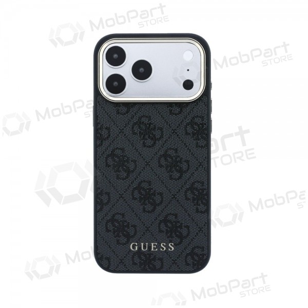 Apple iPhone 18 Pro maciņš - Guess PU Leather 4G Gold Frame MagSafe (melns)