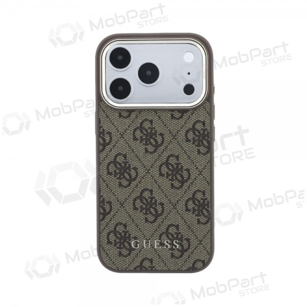 Apple iPhone 18 Pro maciņš - Guess PU Leather 4G Gold Frame MagSafe (brūns)