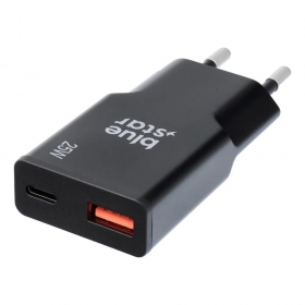 Tālruņa lādētājs Blue Star Slim 25 W GaN USB-C + USB-A melns