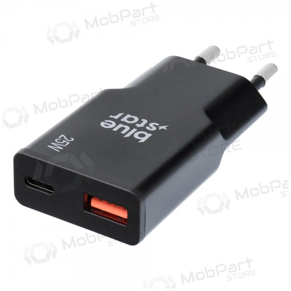 Tālruņa lādētājs Blue Star Slim 25 W GaN USB-C + USB-A melns