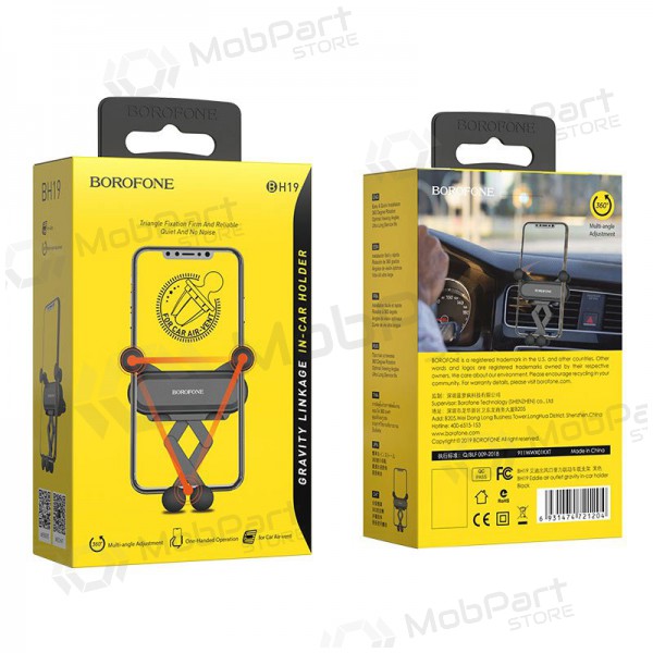 Automobilinis Universāls telefono laikiklis Borofone BH19 tvirtinamas ant ventiliacijos grotelių, melns