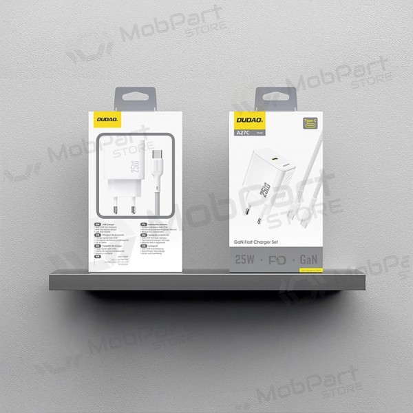 Lādētājs Dudao A27C GaN 25W USB-C + USB-C to USB-C kabelis 1.0m balts