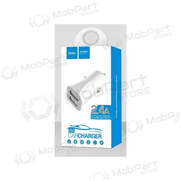 Auto lādētājs HOCO Z12 Elite Dual USB (5V 2.4A) (balts)