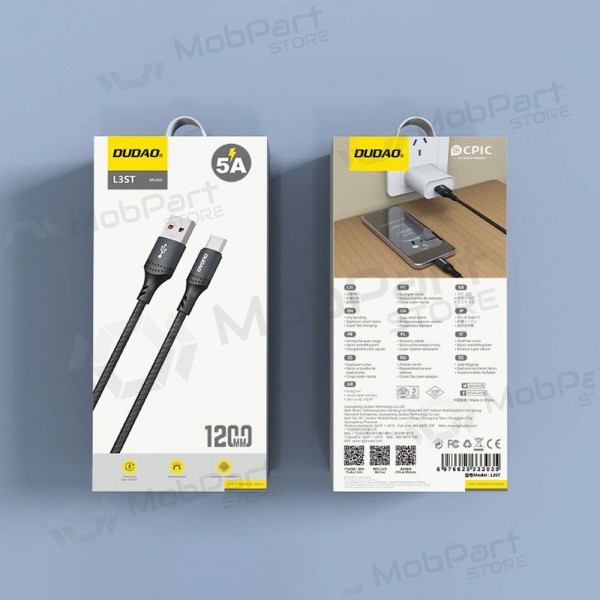 USB-C kabelis Dudao L3ST USB-A uz USB-C 3 m 5A melns