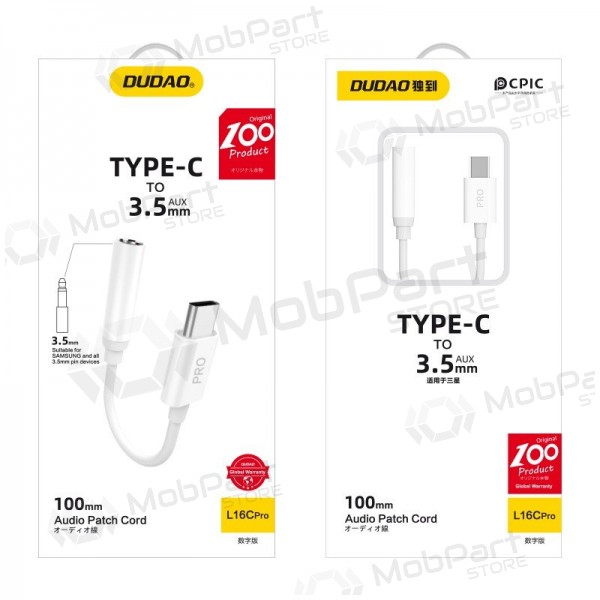 Audio adapteris Dudao L16CPro USB-C uz 3.5 mm balts