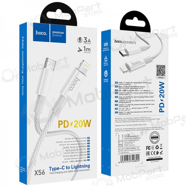 Lightning kabelis Hoco X56 USB-C uz Lightning 1 m PD balts