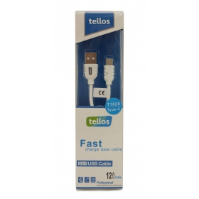 USB kabelis Tellos Type-C FastCharging (balts) 1.2m