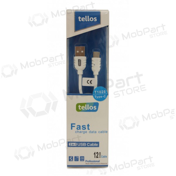 USB kabelis Tellos Type-C FastCharging (balts) 1.2m