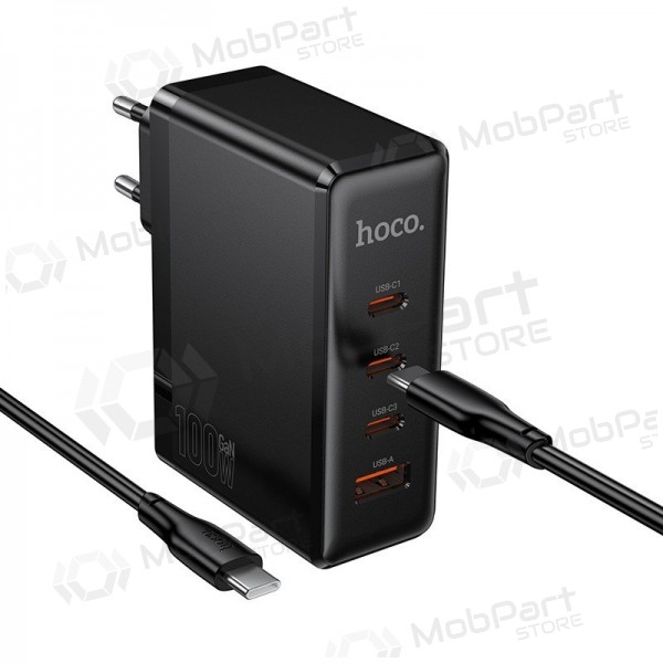 Tīkla lādētājs Hoco N85 100 W 3x USB-C + USB-A ar USB-C kabeli 2 m melns