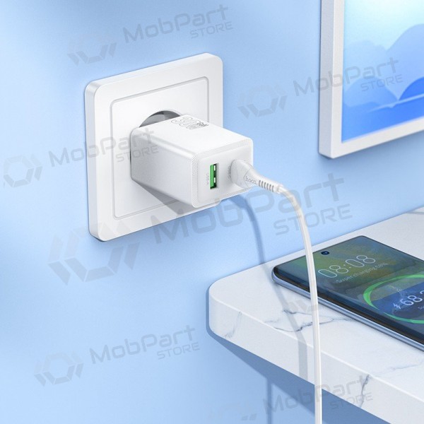 Tālruņa lādētājs Hoco N71 30 W GaN USB-C + USB-A ar USB-C kabeli 1 m balts