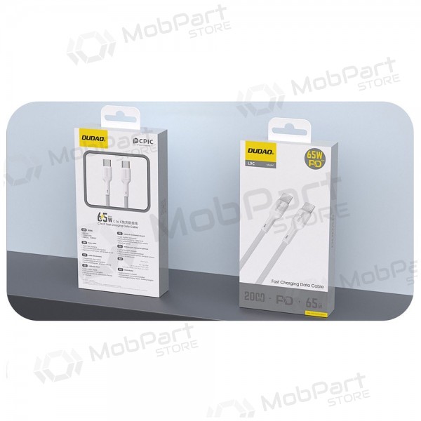 USB-C kabelis Dudao L9C USB-C uz USB-C 1 m 65 W balts