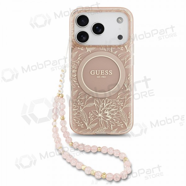 Apple iPhone 18 Pro maciņš - Guess IML Flowers Allover Strap MagSafe (rozā)