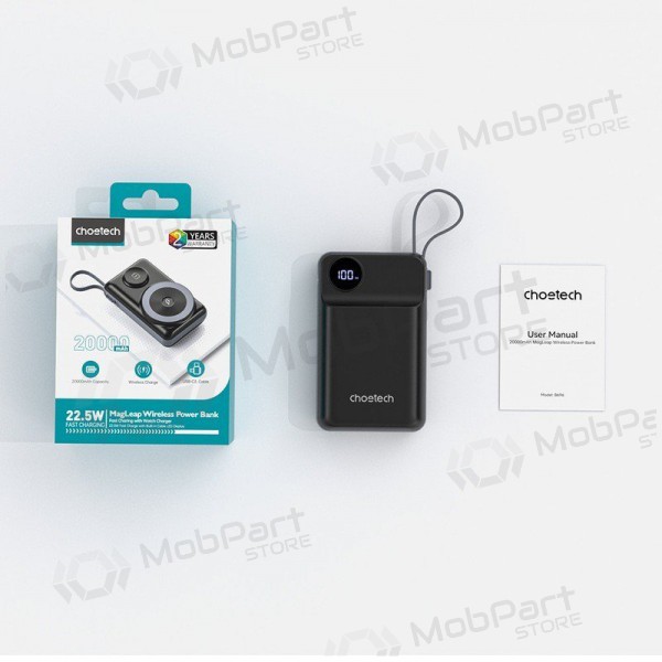 Ārējā baterija Power Bank Choetech B696 15W Magsafe 20000mAh melna