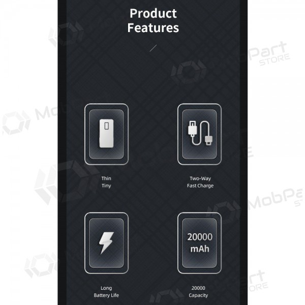 Ārējā baterija Power Bank Awei P6K 5V/2.1A 20000mAh melna