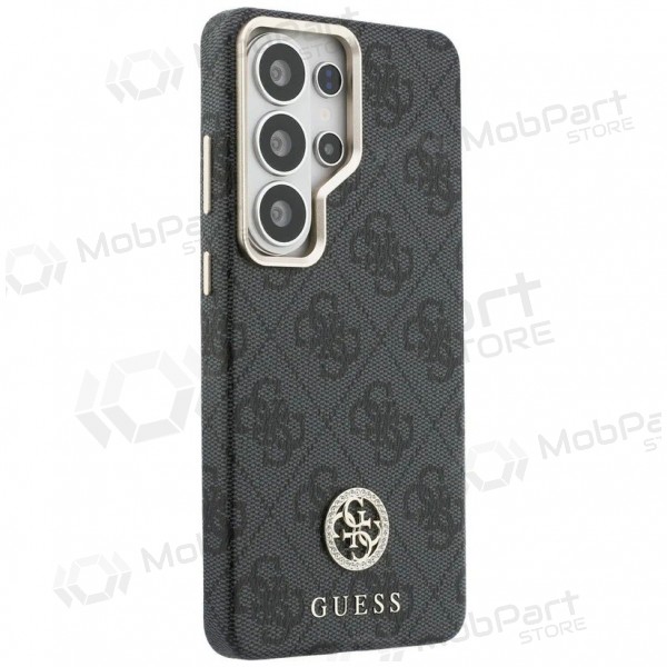 Samsung Galaxy S26 Ultra maciņš - Guess PU Leather 4G Strass Logo Gold Frame Magnetic (melns)