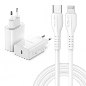 Lādētājs Dux Ducis C60-PD 20W + Type-C-Lightning (balts)