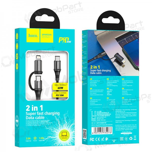 USB kabelis Hoco X50 2-in-1 Exquisito Type-C - Type-C / Lightning 1.0m (melns)