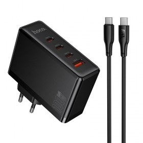 Tīkla lādētājs Hoco N85 100 W 3x USB-C + USB-A ar USB-C kabeli 2 m melns