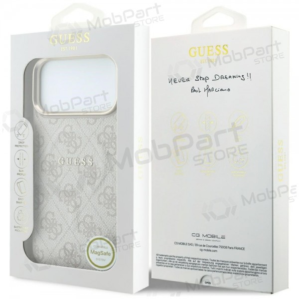 Apple iPhone 18 Pro maciņš - Guess PU Leather 4G Gold Frame Embossed MagSafe (rozā)
