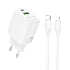 Tālruņa lādētājs Borofone BN27 20 W USB-C + USB-A ar Lightning kabeli 1 m balts