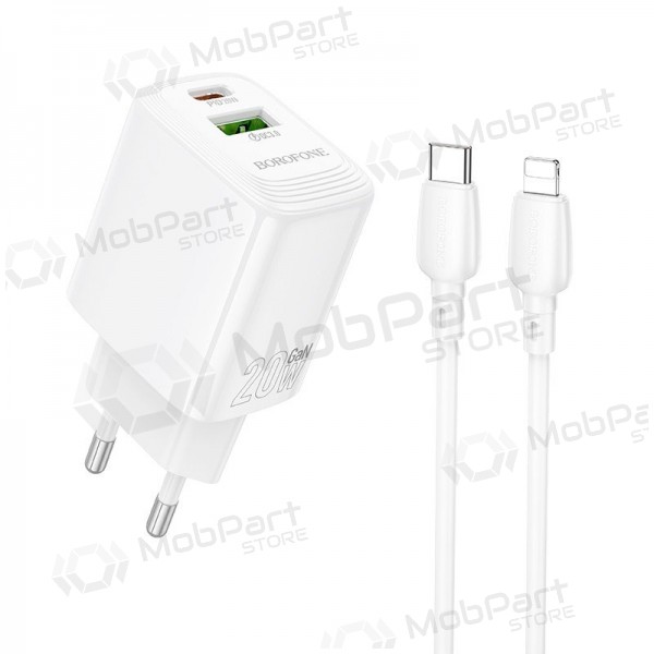 Tālruņa lādētājs Borofone BN27 20 W USB-C + USB-A ar Lightning kabeli 1 m balts