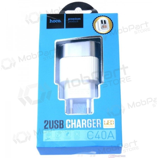 Lādētājs FastCharge HOCO C40A Speedmaster Dual USB (5V 2.4A) (balts)