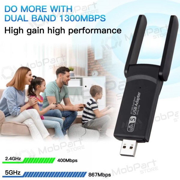 USB Wi-Fi adapteris Reach UWA-1 1300Mbps 802.11ac/a/b/g/n melns
