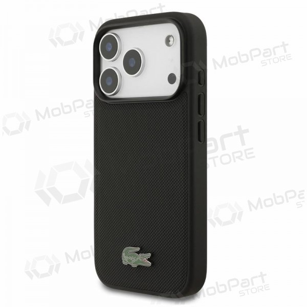 Apple iPhone 18 Pro maciņš - Lacoste PVC Iconic Petit Pique Metal Logo MagSafe (melns)