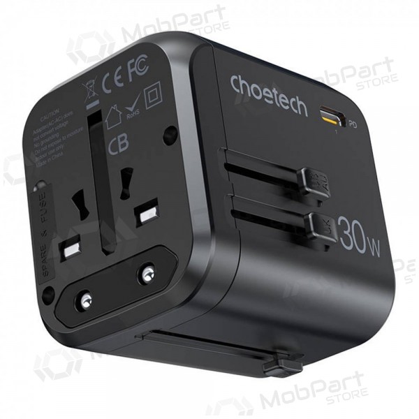 Universāls kelioninis lādētājs Choetech PD5008 30W USB-C/3xUSB-A melns