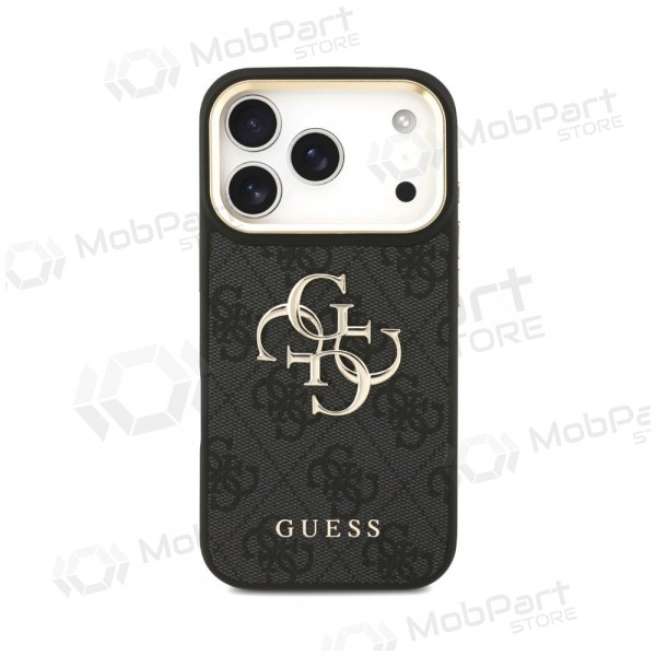 Apple iPhone 18 Pro Max maciņš - Guess PU Leather 4G Metal Logo Gold Frame (melns)