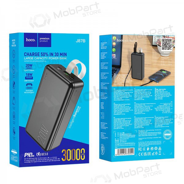 Ārējā baterija Power Bank Hoco J87B PD20W+QC3.0 30000mAh melns