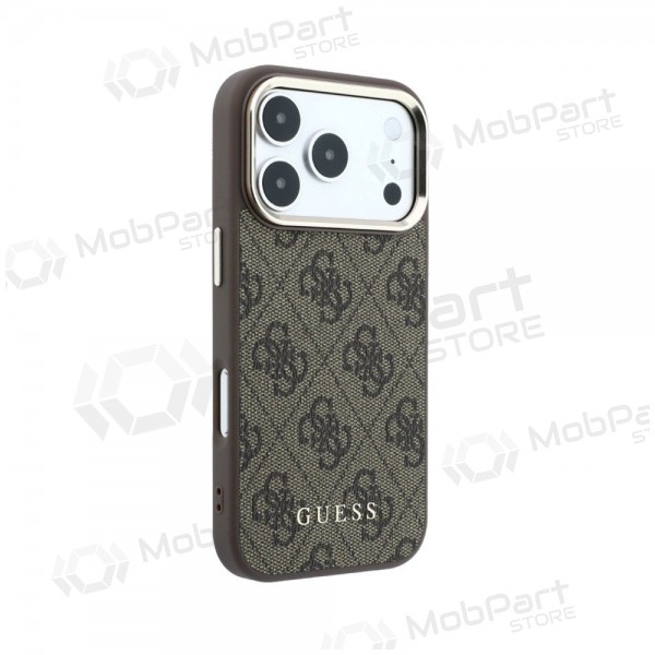 Apple iPhone 18 Pro Max maciņš - Guess PU Leather 4G Gold Frame MagSafe (brūns)