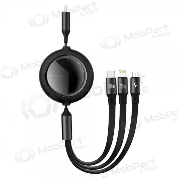 USB kabelis Baseus Bright Mirror Type-C - microUSB+Lightning+Type-C 100W 1.2m (melns) CAMLC-AMJ01