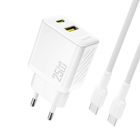 Tālruņa lādētājs Dudao A26TC 25 W GaN USB-C + USB-A ar USB-C kabeli 1 m balts