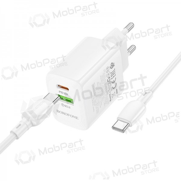 Tālruņa lādētājs Borofone BN29 30 W USB-C + USB-A ar USB-C kabeli 1 m balts