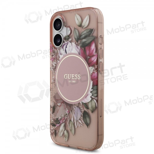 Apple iPhone 17 maciņš - Guess IML Flowers Strap MagSafe (rozā)