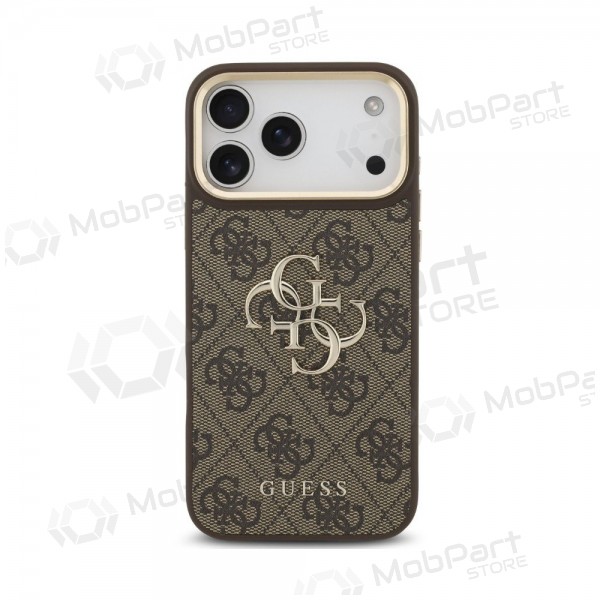 Apple iPhone 18 Pro Max maciņš - Guess PU Leather 4G Metal Logo Gold Frame (brūns)