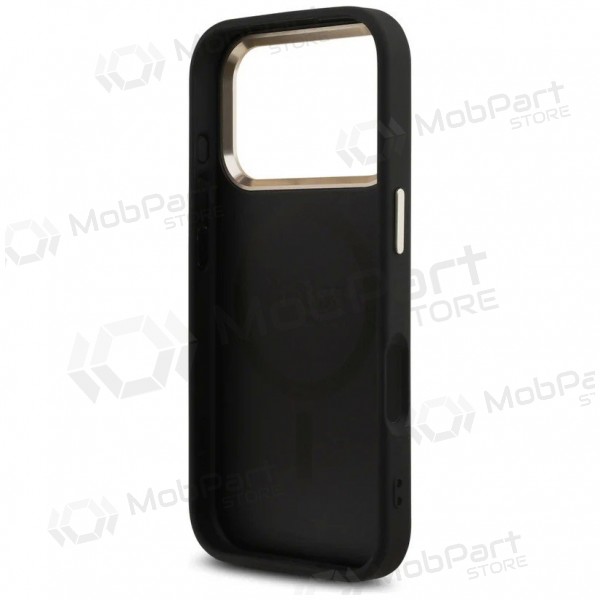 Apple iPhone 17 Pro Max maciņš - Guess PU Leather 4G Strass Triangle Logo Gold Frame MagSafe (melns)