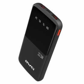 Ārējā baterija Power Bank Awei P10K 22.5W 10000mAh melna